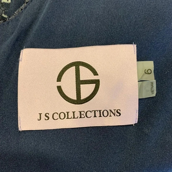 JS Collections Women's Embroidered Lace Sheath Dress 866553 In Navy Size 6 NWT - Picture 9 of 14